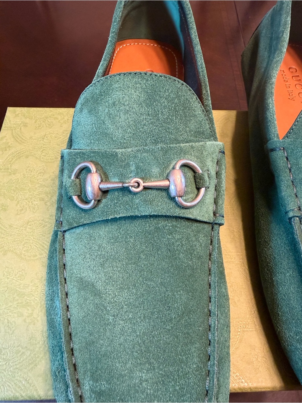 New Gucci Horsebit Suede Loafers Drivers Slip On Shoes Green UK 12 / US 12.5 - Picture 7 of 16